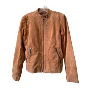 Bernardo Leather Womens Collared Long Sleeve Full Zip Jacket Brown Medium